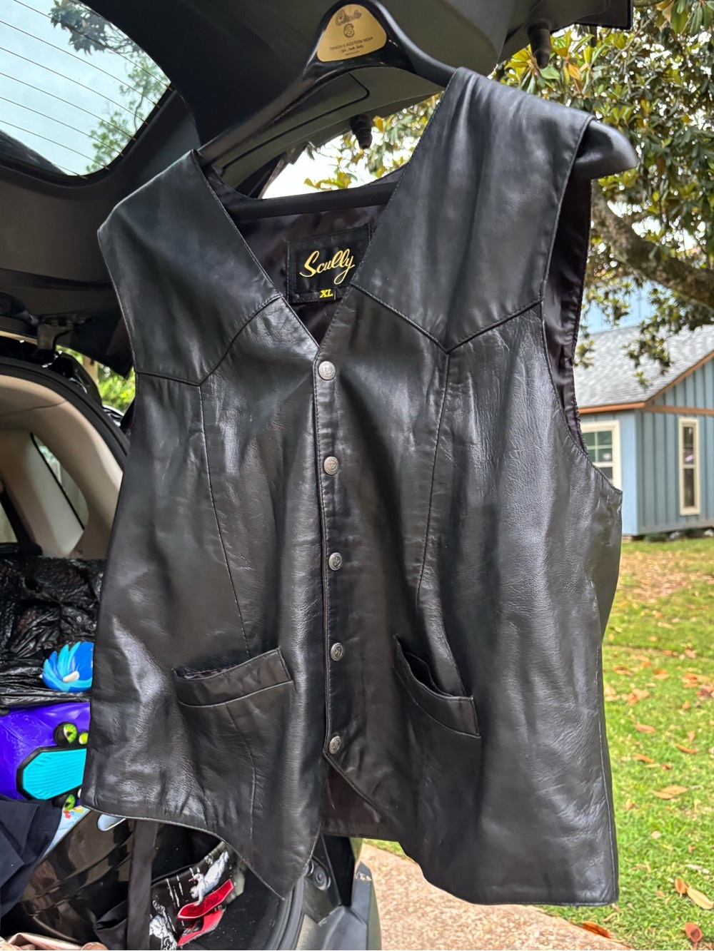 Scully Vest Mens XL Black Leather Western Button Front Lined Biker Cowboy Rodeo